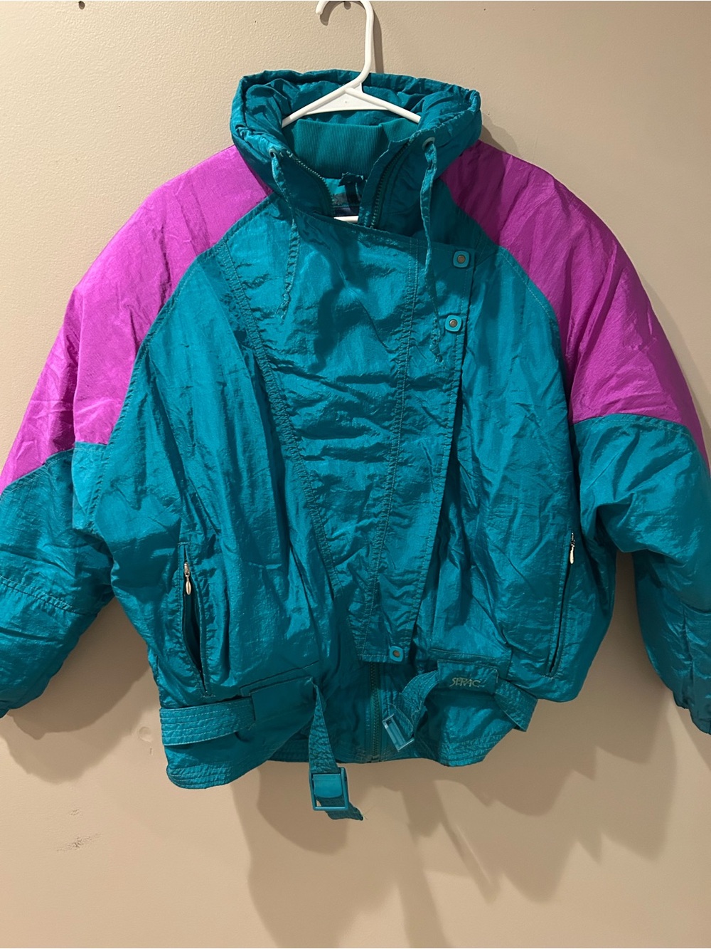 Vintage Serac Ski Jacket Womens Size 12 Winter Puffer Coat Retro 80s Teal Purple